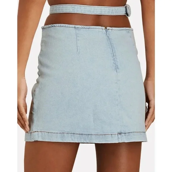 NWT Revolve WeWoreWhat Cut Out Denim Mini Skirt Women's M Blue Light Wash High W - Picture 3 of 7